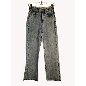 Shein Jeans 2 Raw Waist High Rise Split Cuff Stonewash Straight
